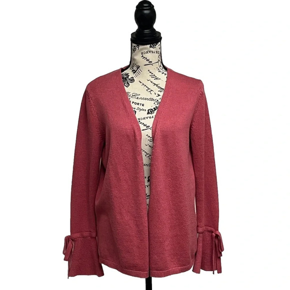 LOFT pink Cardigan Womens Bell Sleeve M Boho Soft Girl Preppy Modest Old Money - Picture 1 of 8